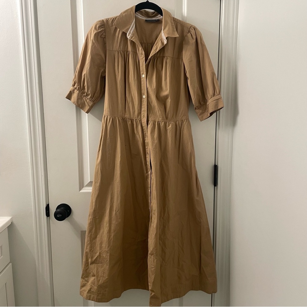 Vineyard Vines Camel Brown Short Puff Sleeve Button Up Shirt Dress Size XS